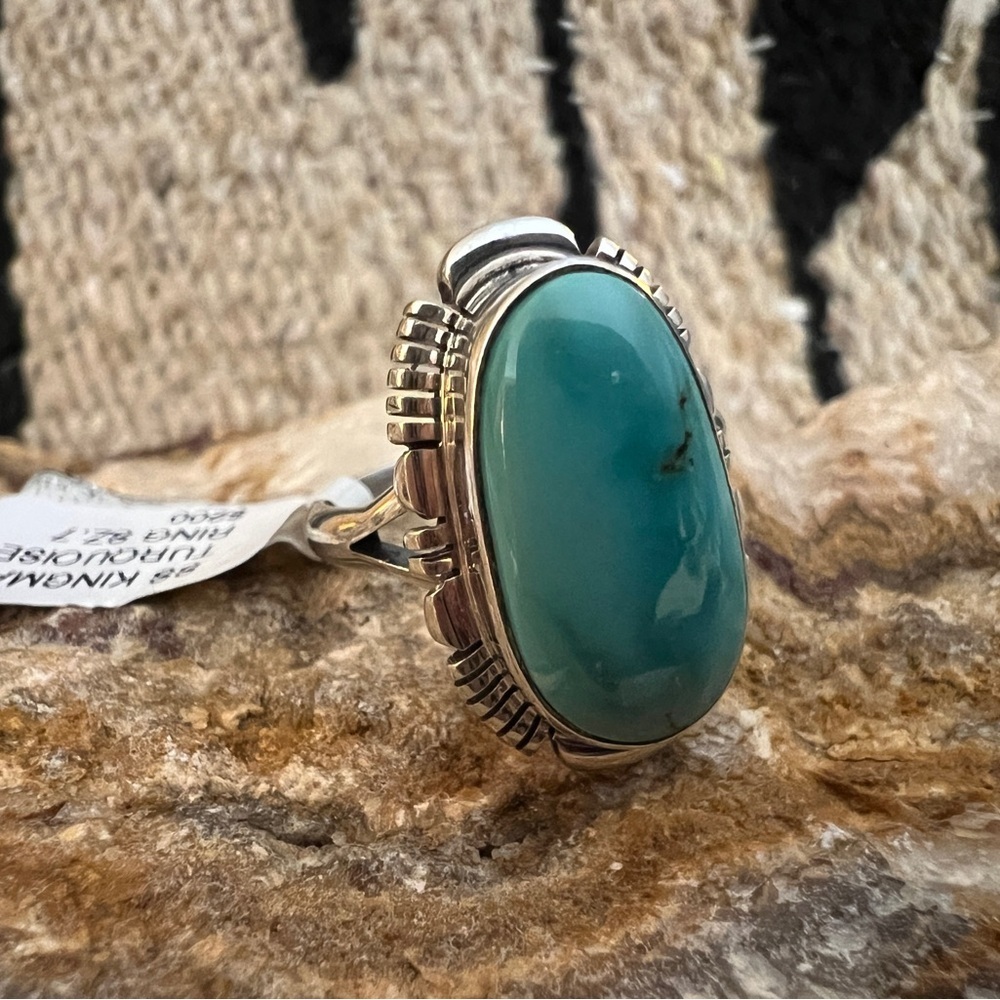 ❤️ Signed Native Arlene Yazzie Kingman Turquoise Sterling Navajo Size 6.75 Ring - Picture 11 of 17
